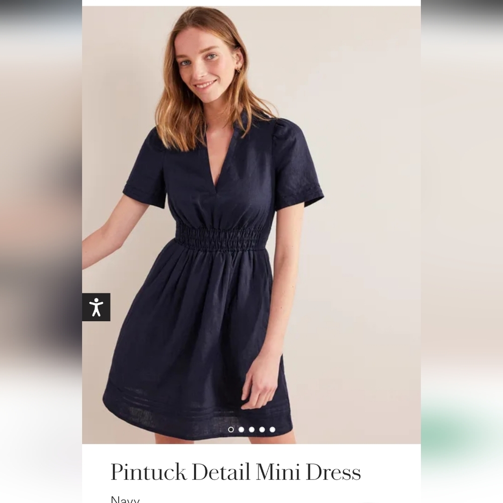 Boden navy blue linen pintuck mini dress Sz 10 R